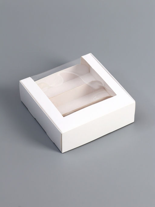 Коробка складная, под 3 эклера, белая, 15×15×6 см