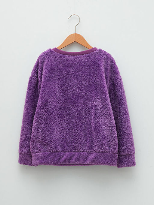 Bisiklet Yaka Nak??l? Uzun Kollu Pel?? K?z ?ocuk Sweatshirt ve Ta? - Waikiki фото 2