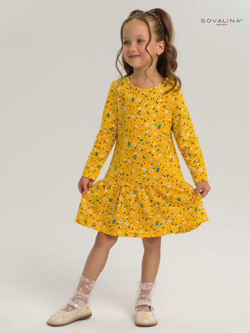 Платье Алиса дл/р цветы на горчице - Sovalina фото 5