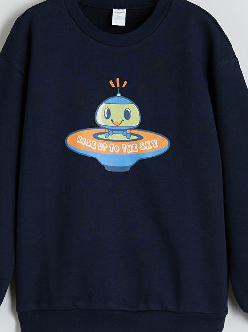 Bisiklet Yaka Bask?l? Erkek ?ocuk Sweatshirt