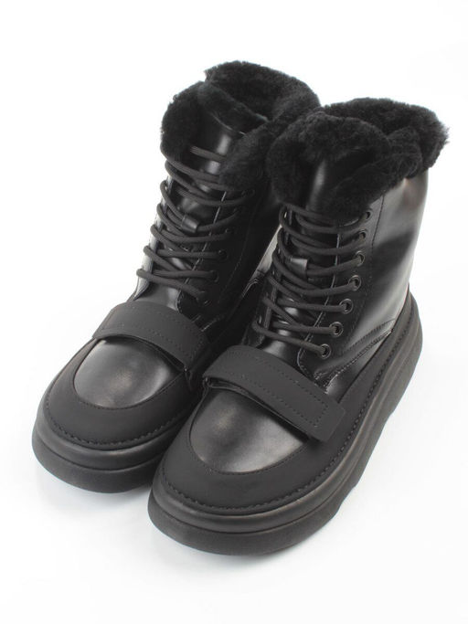 04-PAJ76-1Z BLACK Ботинки зимние женские (натуральная кожа, натуральный мех, 100% шерсть)