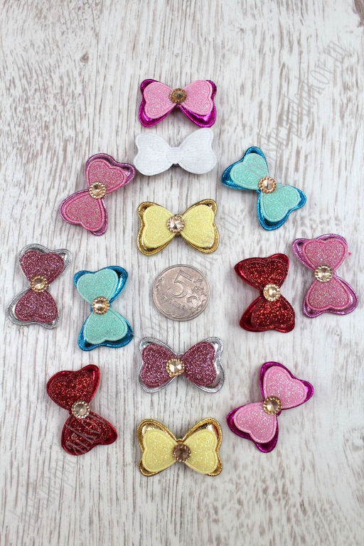 Патч 3D, с декором Бантик 3,7*2,4 см (50 шт) SF-1543, ассорти