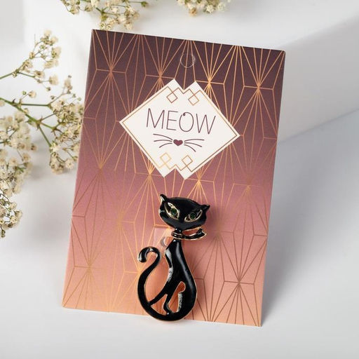 Брошь «Кошка» мур-мур, цвет чёрный в золоте
