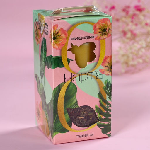 Подарочный набор 8 марта: чай, крем-мед (120 г)