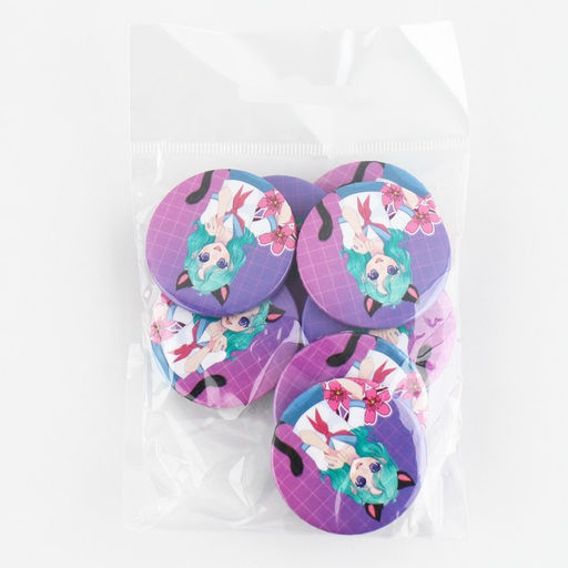 Цена за 10 шт. Значок закатной аниме Девушка с ушками, d=3.8 см