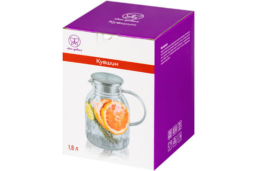 Кувшин 1,8 л 18*13*19,5 см "Crystal glass" серебро+метал.крышк. с силик.уплотнит, ионное покр