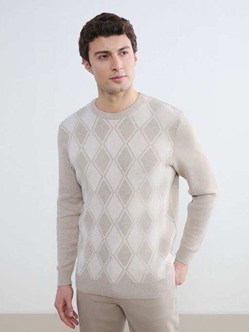 Bisiklet Yaka Baklava Desenli Erkek Triko Kazak