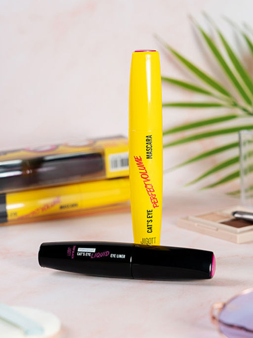 Jigott Набор для макияжа глаз: водостойкая подводка, тушь для объема ресниц / Cats Eye Mascara & Eyeliner Set, глубокий черный, 12 г + 9 г