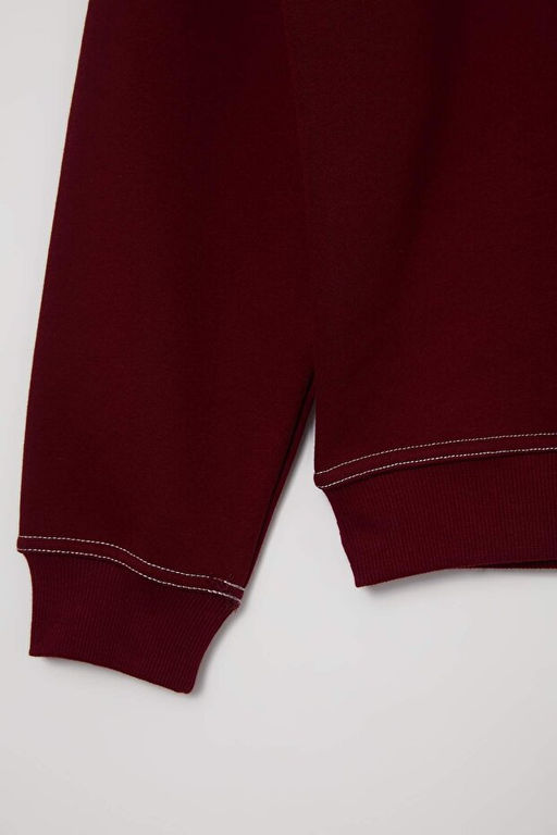 Bordo Oversize/Geni_ Kesim Kontrast Diki_ Detayl_ Bisiklet Yaka Sweatshirt TMNAW24SW00011 - Trendyolmilla фото 2