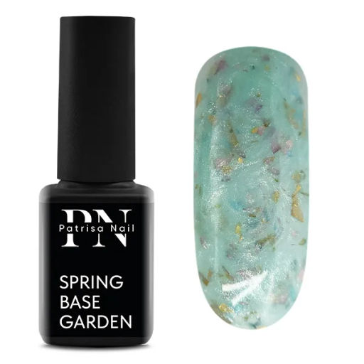 Spring base Garden - пастельная мята со множеством розовых, персиковых, голубых частиц потали