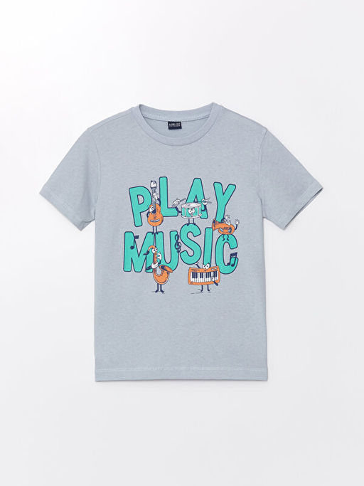 Bisiklet Yaka Bask?l? K?sa Kollu Erkek ?ocuk Ti??rt