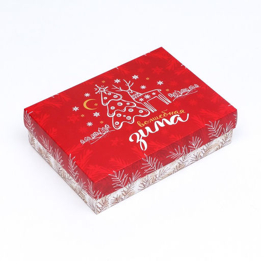 Коробка новогодняя подарочная складная «Снежинки», 21×15×5.5 см