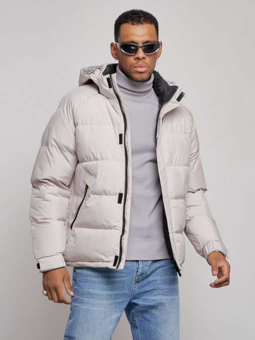 Куртка спортивная болоньевая мужская зимняя с капюшоном светло-бежевого цвета 3111SB - Wonderrman фото 8