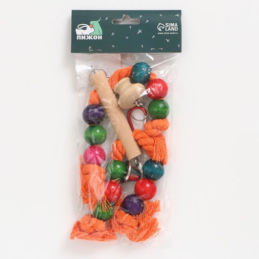 Игрушка для птиц, бусы на канатах, 38 см, микс цветов - Пижон фото 8