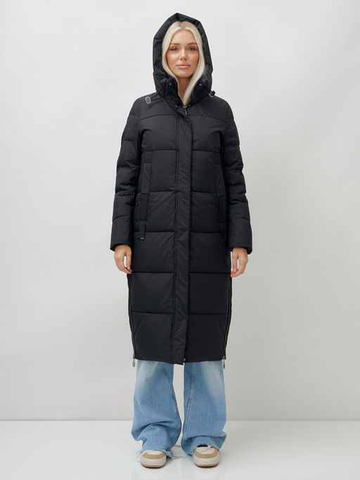 Пальто утепленное стеганное зимнее с капюшоном женское черного цвета 9608Ch - Mtforce фото 5