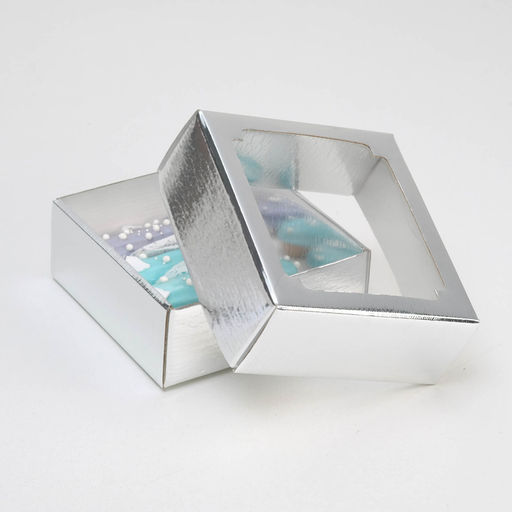 Цена за 5 шт. Коробка сборная, крышка-дно, с окном, серебряная, 14,5 х 14,5 х 6 см - UPAK LAND фото 2