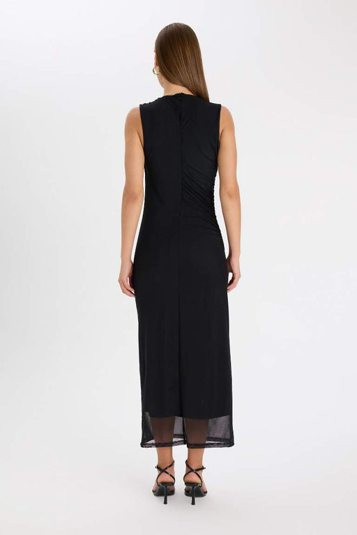 Облегающее платье миди без рукавов из тюля с полуводолазкой и полуводолазкой - Defacto фото 6