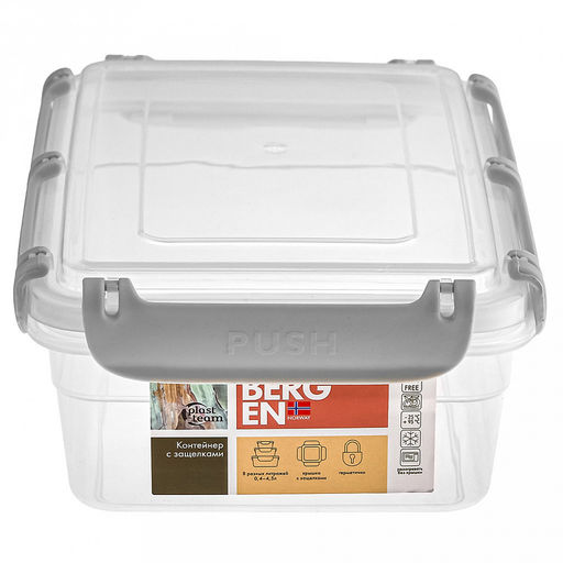 "Bergen" Контейнер для продуктов пластмассовый 1,4л, 21,5х15,1х7,5см, с защелками, пепельный жемчуг, подходит для СВЧ (Россия)