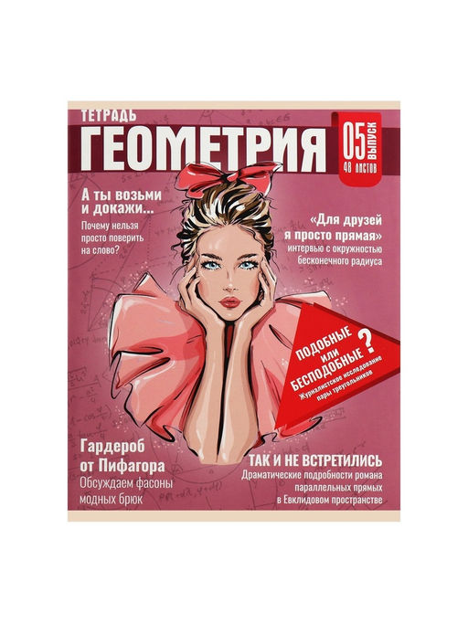 Цена за 5 шт. Тетрадь предметная 48 листов в клетку Calligrata «Журнал. Геометрия», картонная обложка, серые листы