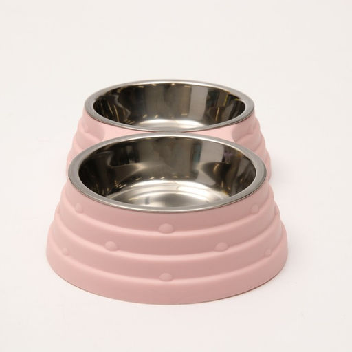 Миска металлическая двойная на пластиковом основании 2 х 160 мл, 25 х 14 х 5 см, розовая - Пижон фото 5