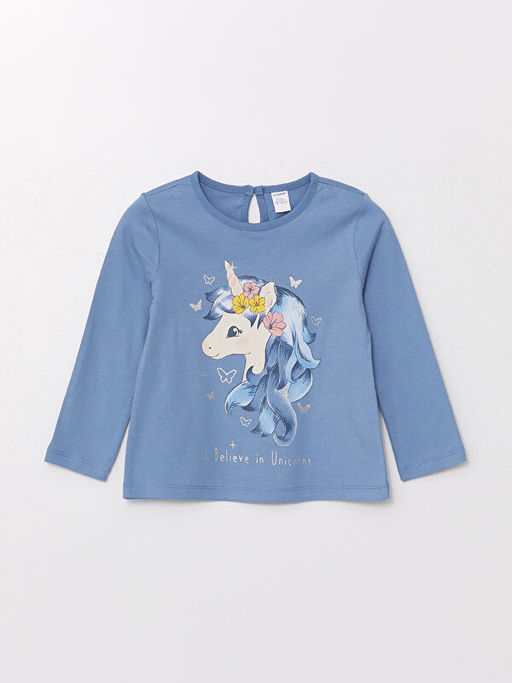 Bisiklet Yaka Uzun Kollu Bask?l? K?z Bebek Ti??rt 2li - Waikiki фото 2