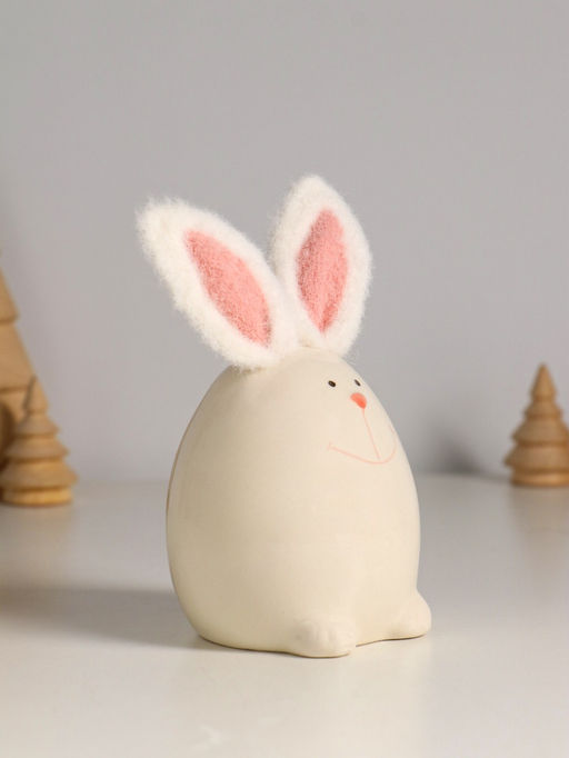 Фигурка керамика, текстиль Зайчик в форме яйца, белый, 7.2?7.2?12.5 см