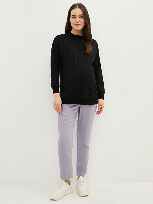 Beli Lastikli Standart Fit D?z Cep Detayl? Krep Hamile Pantolon