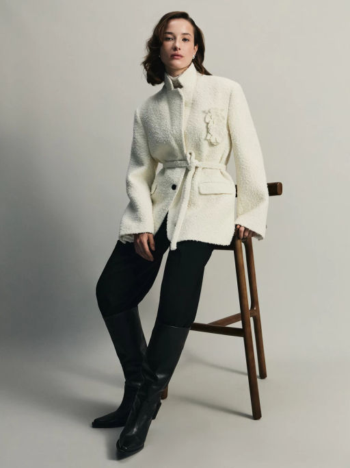 Буклированный шерстяной жакет с брошью / Zarina  фото 3