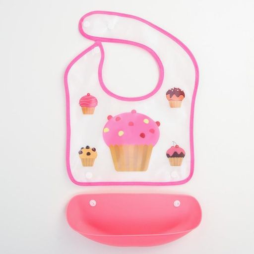 Нагрудник для кормления Пирожное непромокаемый на кнопке, с супер-карманом - Крошка я фото 2