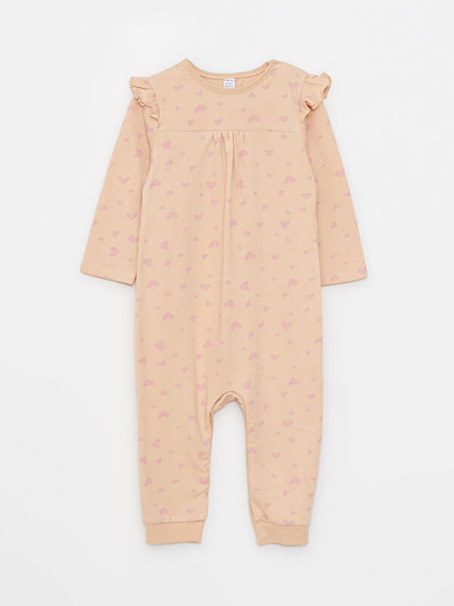 Bisiklet Yaka Uzun Kollu Bask?l? K?z Bebek Tulum