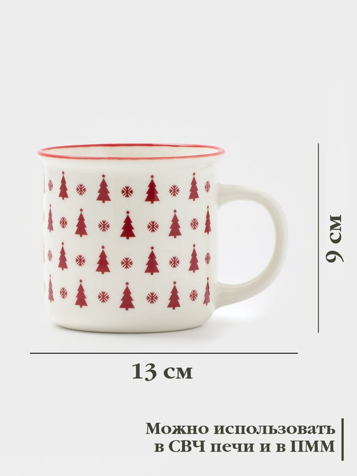 Кружка Доляна «Новый год. Ёлочки», 380 мл, фарфор, белая