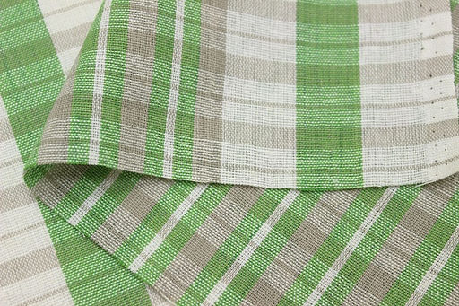 Холст полотенечный Салатово-бежевая клетка с белой полоской, ш.0.5м, лен-30%, хл-70%, 140 гр/м.кв - Купава фото 3