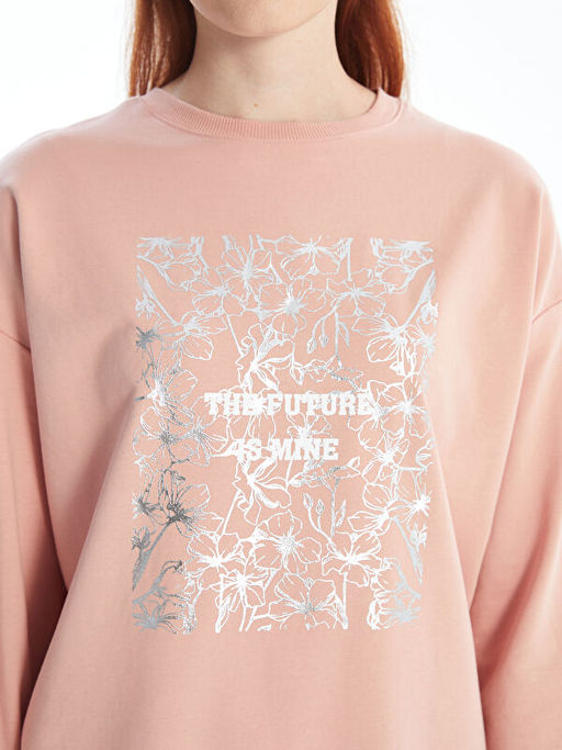 Bisiklet Yaka Bask?l? Kad?n Sweatshirt Tunik