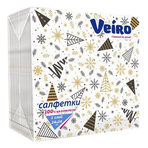 VEIRO салфетки 24см 1-сл. (50шт) с рисунком НГ Зима, Елочный мотив