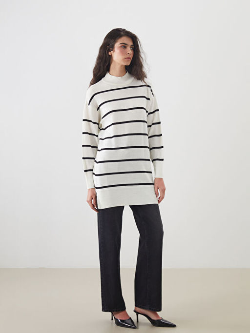 Dik Yaka ?izgili Kad?n Triko Tunik