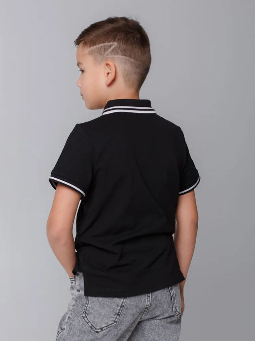 Футболка детская Поло, кор. рукав, цвет Чёрный, пике, 100% х/б - 5+ фото 2