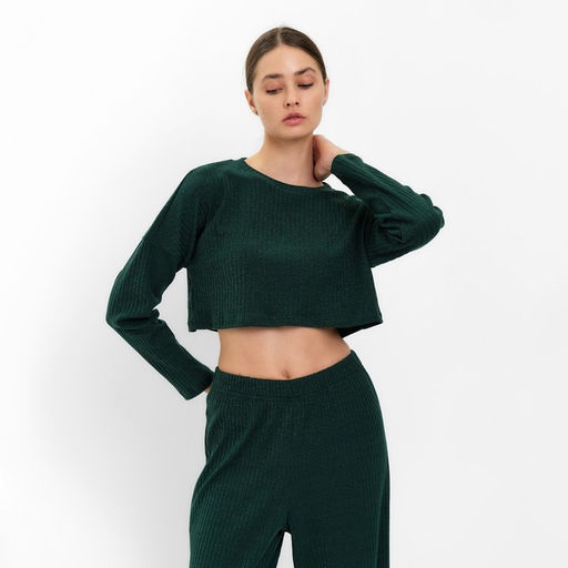 Костюм женский: лонгслив, брюки, MINAKU: Casual Collection, размер 46, зелёный