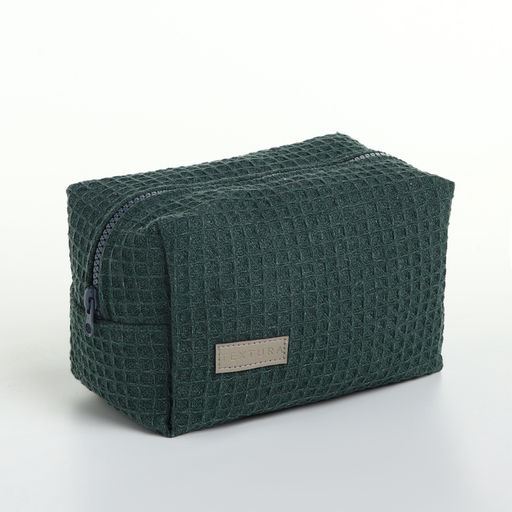 Косметичка женская на молнии TEXTURA, объёмная, средняя, мягкая, вафельная текстура, зелёная  фото 3
