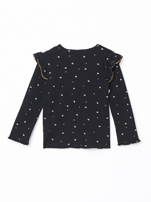 Bisiklet Yaka ?i?ekli K?z ?ocuk Ti??rt - Waikiki фото 2