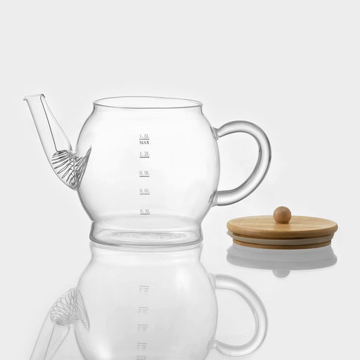 Заварочный чайник «Эко. Бабл», 1.5 л, 26.5×14×16.5 см, с бамбуковой крышкой, металлический фильтр, стекло, прозрачный