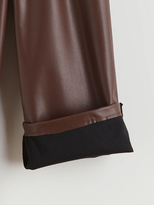 Fiyonk Detayl? Deri G?r?n?ml? K?z ?ocuk Pantolon