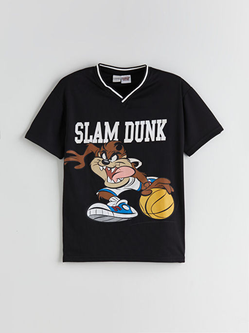 V Yaka Tazmanya Canavar? Bask?l? Erkek ?ocuk Ti??rt ve ?ort