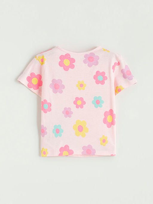 ?i?ek Bask?l? K?z ?ocuk Penye Ti??rt