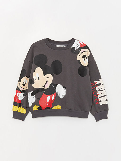 Bisiklet Yaka Mickey Mouse Bask?l? Uzun Kollu K?z ?ocuk Sweatshirt