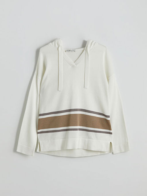 Kap??onlu Renk Bloklu Oversize Kad?n Triko Kazak