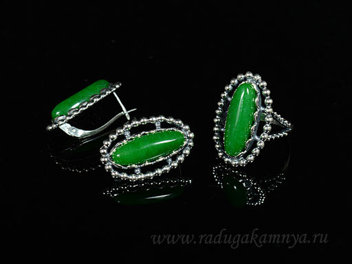 Кольцо Серьги с кварцем (имитация хризопраза) размер 18