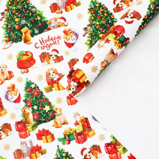 Цена за 10 шт. Бумага упаковочная глянцевая «Зимняя сказка», 70 х 100 см