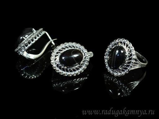 Кольцо Серьги с агатом размер 19