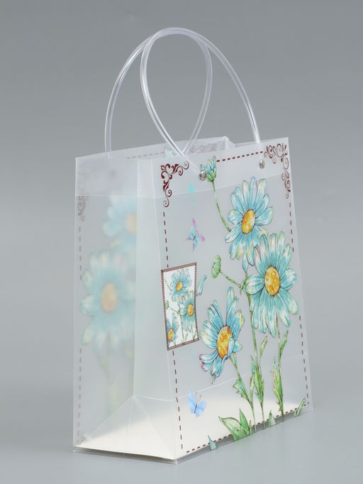 Пакет подарочный прозрачный, "Ромашки-васельки", 22 х 10 х 24 см