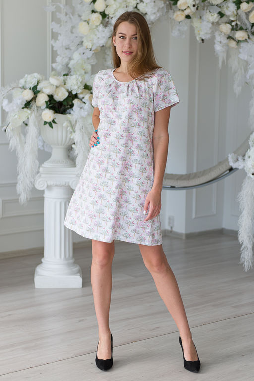 Ночная сорочка женская из кулирки с лайкрой Маргарита-2 бело-розовый - Амадэль фото 2